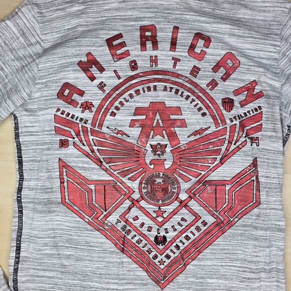 American Fighter Size Medium Long Sleeve Men's Gray Red AOP - Picture 7 of 9